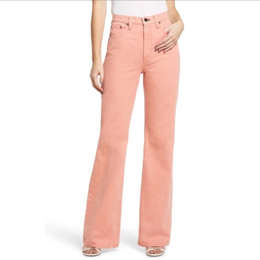 ASKK NY Women's High Rise Wide Leg Jeans in Peach